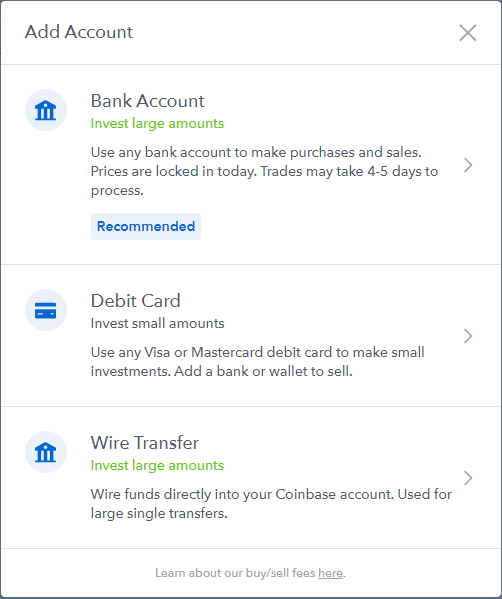 coinbase choose account type to link